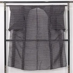 アンティーク 夏物 紬 身丈147cm 裄丈61cm Aランク XS 正絹 夏紬 バチ衿 肩当て 縞 グレー系 1216-12469