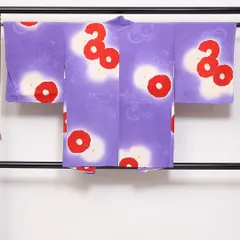 アンティーク 羽織 袷 身丈80cm 裄丈62cm 正絹 Bランク Sサイズ 紋意匠 蔦に花菱 琳派 椿 ぼかし染 紫系 1217-06161