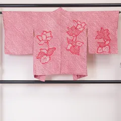 羽織（総絞り） 袷 身丈72cm 裄丈64cm 正絹 Sランク Mサイズ カジュアル 唐草華文 赤系 1217-05800