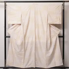 紬 袷 身丈155cm 裄丈65cm 正絹 Sランク Mサイズ 広衿 カジュアル 縞 クリーム系 1216-03518