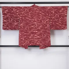羽織 袷 身丈79cm 裄丈64cm 正絹 Sランク Mサイズ カジュアル 植物柄 赤系 茶系 1217-05881
