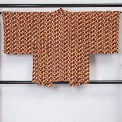 羽織 袷 身丈80cm 裄丈65cm 正絹 Sランク Mサイズ カジュアル 植物柄 黄系 1217-05927