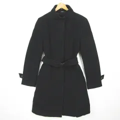 コムサイズム COMME CA ISM ロング コート スタンドカラー ベルト付き 毛 L ブラック kz12822