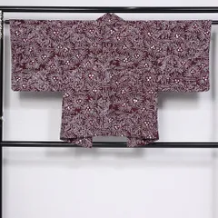 羽織（総絞り） 袷 身丈76cm 裄丈61cm 正絹 Sランク Sサイズ カジュアル 紐あり 抽象柄 紫系 1217-10262