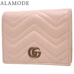 GUCCI(グッチ) GGマーモント コンパクトウォレット 2つ折り 二つ折り 小物 ダブルG レザー ベージュ ピンク ゴールド金具 466492 レディース 40802170008【中古】【アラモード】