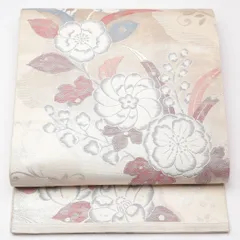 袋帯 帯丈436cm 六通 桜 唐花 セミフォーマル クリーム系 正絹 Sランク 1223-01316
