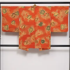 羽織 袷 身丈85cm 裄丈66cm 正絹 Sランク Mサイズ カジュアル 花柄 ぼかし染 朱系 1217-06147