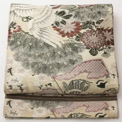 アンティーク 丸帯 全通 帯丈400cm フォーマル Aランク 正絹 吉祥文様 ベージュ系 1223-01473