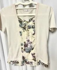 ヴィンテージ 森ガール 花柄 アンティーク レース 夏 半袖 Tシャツ トップス