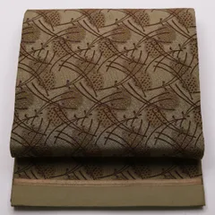 アンティーク 丸帯 帯丈406cm 全通 松葉 松ぼっくり カジュアル 緑系 正絹 Aランク 1223-01358