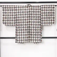 アンティーク 銘仙 身丈90cm 裄丈64cm Aランク M 正絹 単衣 ポップ 創作 白系 1217-12518