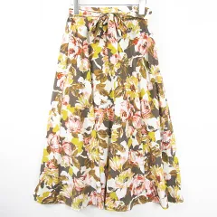 ロペピクニック ROPE Picnic フレア ロング スカート ベルト付き 38 アイボリー ブラウン 花柄 kz12231