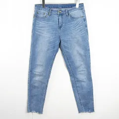 アンティカ antiqua デニム パンツ ジーンズ テーパード カットオフ ストレッチ L ライトブルー ウォッシュ加工 kz12402