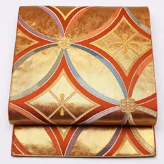 袋帯 帯丈436cm 六通 名彩七宝文 七宝 引き箔 フォーマル 朱系 正絹 Sランク 1223-01053