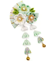 【人気商品】振袖 着物 和装 花 袴 結婚式 浴衣 鈴付き 成人式 手作り 赤 卒業式 青 七五三 紫 髪飾り ピンク グリーン つまみ細工 黄 [JZOON] 6色