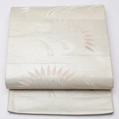 袋帯 帯丈426cm 六通 植物柄 銀系 セミフォーマル クリーム系 正絹 Cランク 1223-01279