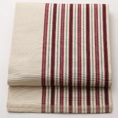 名古屋帯 全通 帯丈396cm カジュアル Cランク リバーシブル 正絹 本場筑前博多織 縞 クリーム系 1224-02186