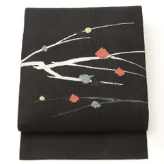 名古屋帯 ポイント柄 帯丈313cm カジュアル Cランク 正絹 梅 黒系 1224-02081