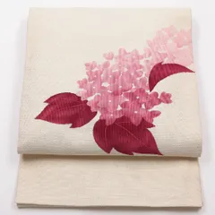夏物 名古屋帯 ポイント柄 帯丈363cm カジュアル Bランク 正絹 紫陽花 クリーム系 1224-01960