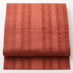 夏物 名古屋帯 全通 帯丈348cm カジュアル Sランク 正絹 本場筑前博多織 献上柄 朱系 1224-02451