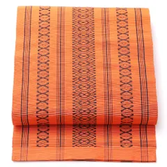 名古屋帯 全通 帯丈380cm カジュアル Aランク 正絹 本場筑前博多織 朱系 1224-02462