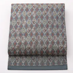 アンティーク 名古屋帯 六通 帯丈341cm Aランク 正絹 尾長鳥 花柄 青系 1224-02349