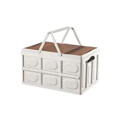 Aj Living 収納ボックス 折り畳みコンテナ折りたたみ 木製蓋付き アウトドア 収納ケース ボックス キャンプ 全方向から取り出せる 折りたたみ 収納コンテナ 省スペース 衣装ケース 衣装収納ケース 収納箱 キャスター付き 強い耐荷重 大容量 キャン 1