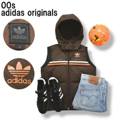 00s ヴィンテージ アディダス オリジナルス adidas originals キルティング ダウン ベスト パーカー トレフォイルロゴ スリーストライプス プリント S ブラウン レディース♪