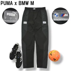 プーマ PUMA x BMW M ダブルネーム ナイロン ウィンド パンツ バックルベルト ロゴ プリント 裏地 メッシュ M ブラック モーター スポーツ ストリート カジュアル ウェア メンズ