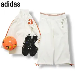 アディダス adidas トラック スーツ ジャージ セットアップ 上下 ロゴ プリント スリーストライプス ジャケット x パンツ 七分袖 七分丈 S ホワイト スポーツ ウェア レディース ♪