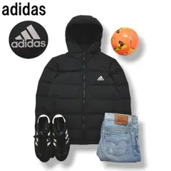 アディダス adidas キルティング ダウン ジャケット パーカー パフォーマンス ロゴ プリント S ブラック スポーツ カジュアル ウェア タウンユース レジャー アクティビティ メンズ