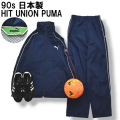 90s ヴィンテージ 日本製 ヒットユニオン プーマ HIT UNION PUMA ウィンド ウェア セットアップ 上下 ナイロン ジャケット x パンツ O ネイビー スポーツ ストリート メンズ