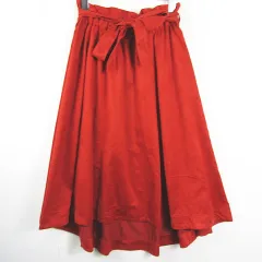 アースミュージック&エコロジー EARTH MUSIC & ECOLOGY スウェード風 フレア スカート ミモレ丈 ベルト付き F レッド kz12064