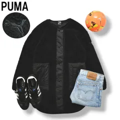 【美品】 プーマ PUMA ボア フリース ジャケット ノーカラー ジャンパー ウィンドブレーカー L ブラック スポーツ カジュアル タウンユース レジャー アクティビティ レディース ♪