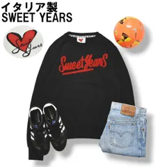 イタリア製 スウィートイヤーズ SWEET YEARS パイル ロゴ スウェット トレーナー クルーネック 裏起毛 M ブラック x レッド サッカー フットボール スポーツ ストリート メンズ