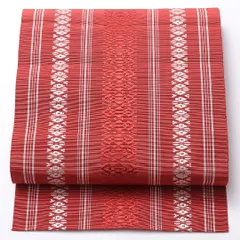 名古屋帯 全通 帯丈348cm カジュアル Aランク 正絹 本場筑前博多織 献上柄 赤系 1224-02492