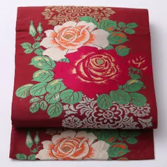 アンティーク 名古屋帯 ポイント柄 帯丈344cm Bランク 正絹 牡丹 レトロ 大正ロマン 茶系 1224-02626