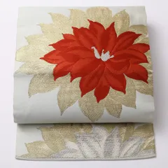 アンティーク 名古屋帯 六通 帯丈358cm Cランク 正絹 綴れ織 花柄 独創的 華やか 水色系 1224-02637