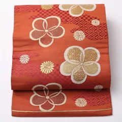 アンティーク 名古屋帯 六通 帯丈339cm Aランク 正絹 古典的 可愛らしい 朱系 1224-02649