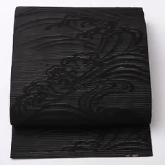 新古品 喪服帯 夏物 名古屋帯 六通 帯丈340cm 喪服帯 Nランク 正絹 絽 波頭 黒系 1224-02670