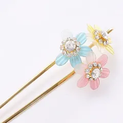 花簪 髪飾り Bランク かんざし 水色系 七五三 成人式 卒業式 ビジュ ピンク系 1237-00408