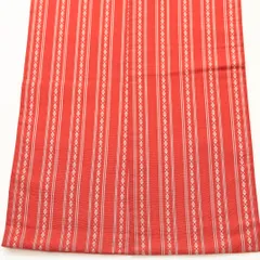 半幅帯 全通 小袋帯 帯丈348cm Bランク カジュアル 正絹 本場筑前博多織 献上柄 赤系 1225-000439