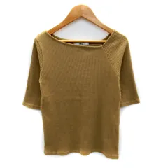 グレイル GRL リブカットソー 五分袖 アシンメトリーネック 無地 L 茶 ブラウン /SY23