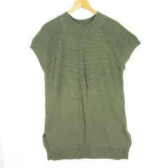 スタディオクリップ Studio Clip ニット カットソー 半袖 ミディアム丈 スリット 綿 カーキ kz13438