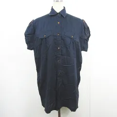 トミーガール tommy girl シャツ ワンピース 膝丈 半袖 ロールアップ 綿 S ネイビー kz14201