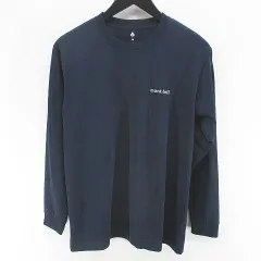 モンベル Montbell #1114688 WIC.ロングスリーブT アウトドアウェア 長袖 Tシャツ カットソー ロンT XS 紺系 ネイビー ロゴ 文字 プリント