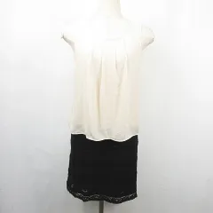 ロペピクニック ROPE Picnic ノースリーブ ワンピース 異素材切替 レーヨン 綿 38 ベージュ ブラック レース kz14226