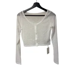  GRL 前ボタンショート丈メッシュカーディガン オフホワイト / ホワイト FREE 大人かわいい【C466】