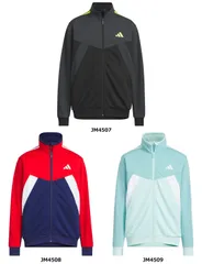 アディダス adidas エッセンシャルズ カラーブロック WUジャケット キッズ 上着 ウェア トップス 子ども ジュニア ジャージ ストレッチ 薄手 ルーズフィット トレーニング  KCE61 JM4507 カーボン/ブラック/ソ
