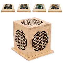 SALUDABLE お香立て 線香立て 竹製 香炉 茶香炉 アロマ おしゃれ 浄化 灰がこぼれない (生命の花) [生命の花]